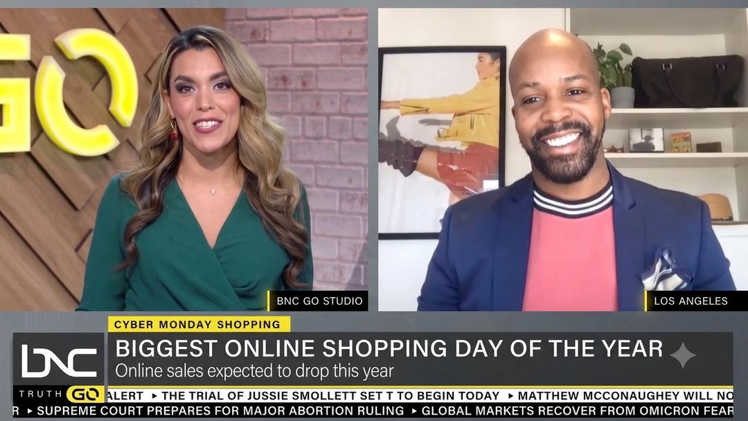 Quentin Fears on Black News Channel sharing holiday shopping tips highlighting Black designers
